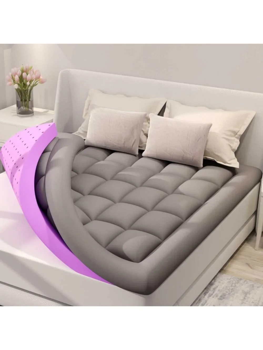 Queen Size Dual Layer 5-Inch Memory Foam Mattress Topper with Gel & Pillow Top